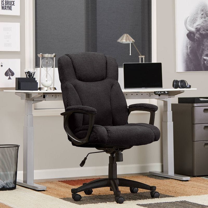 Modern Executive High-Back Black Microfiber Swivel Office Chair