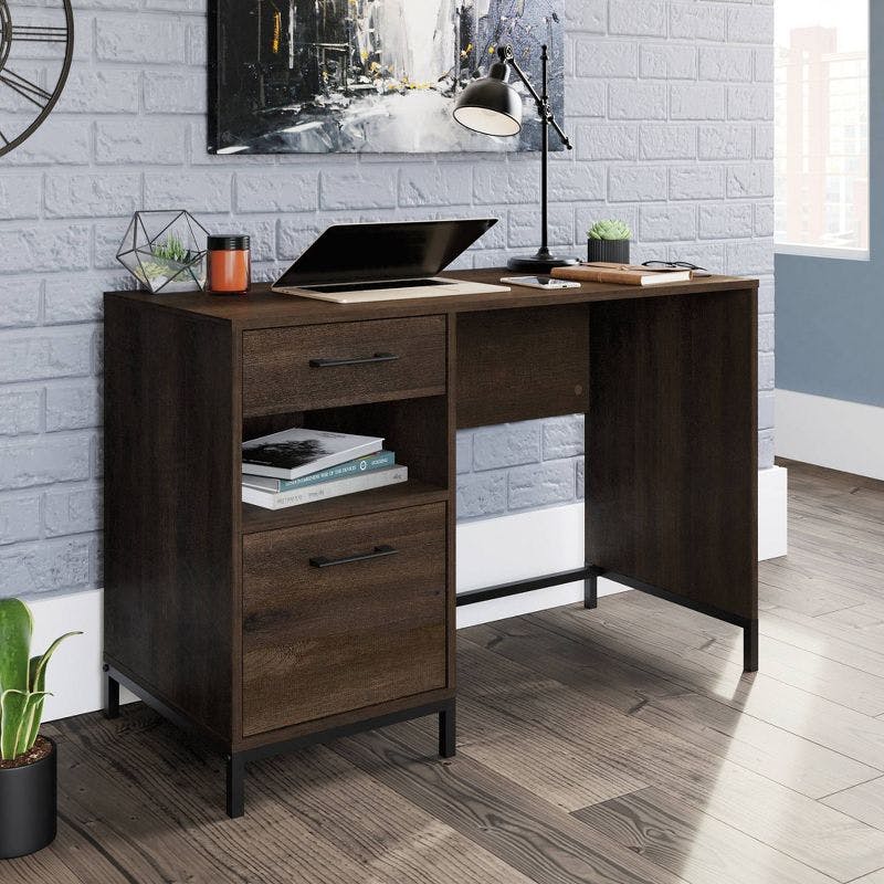 North Avenue Smoked Oak Home Office Desk with Black Metal Base