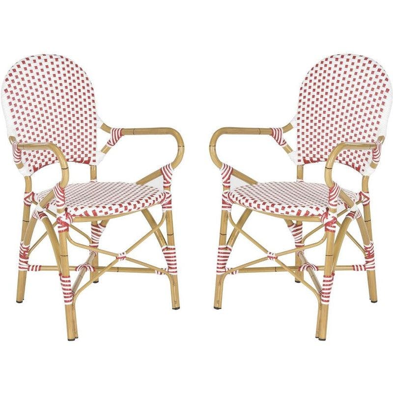 Coastal Cottage Red and White Transitional Arm Chair, Set of 2