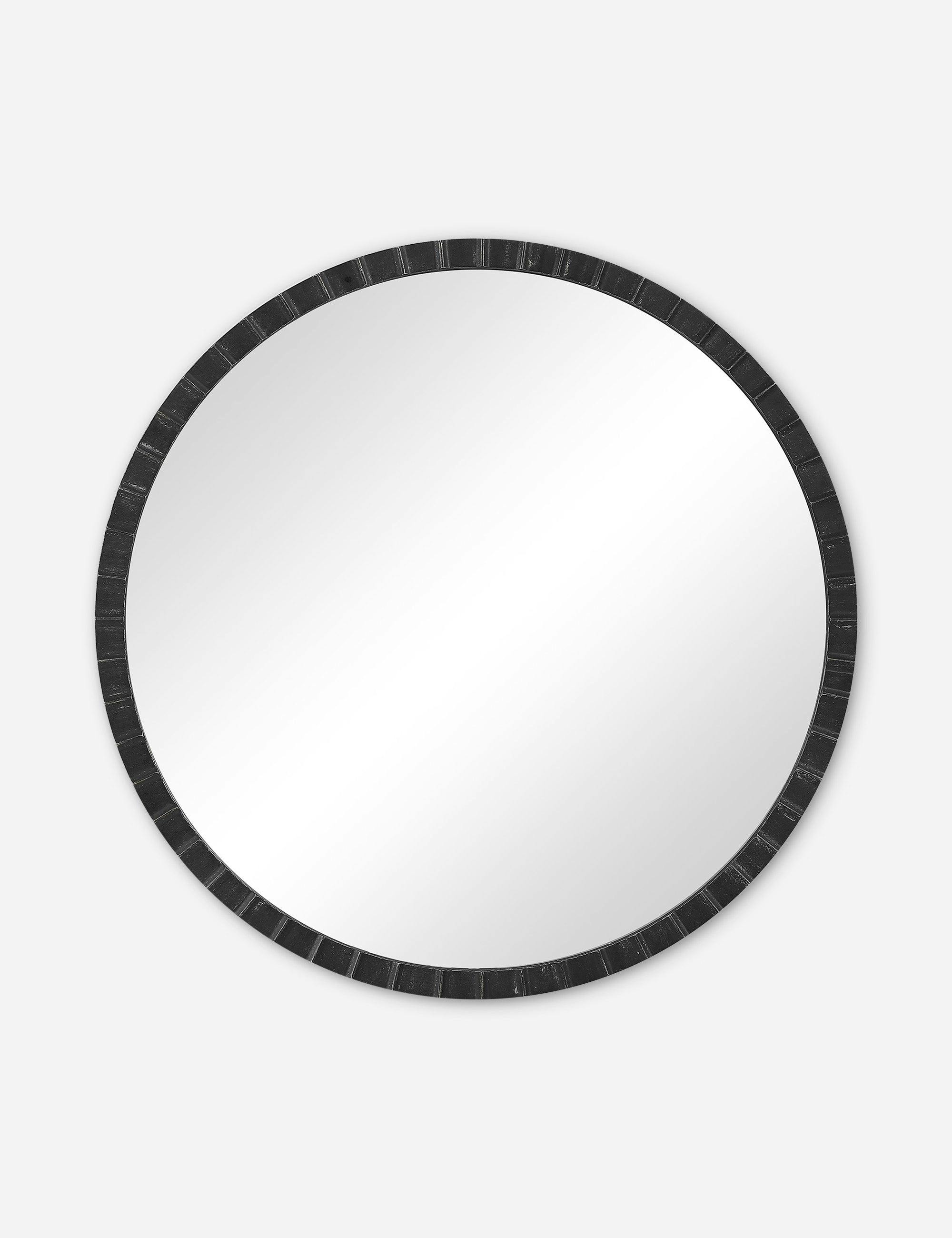 Dandridge 34" Distressed Black and Silver Industrial Round Mirror