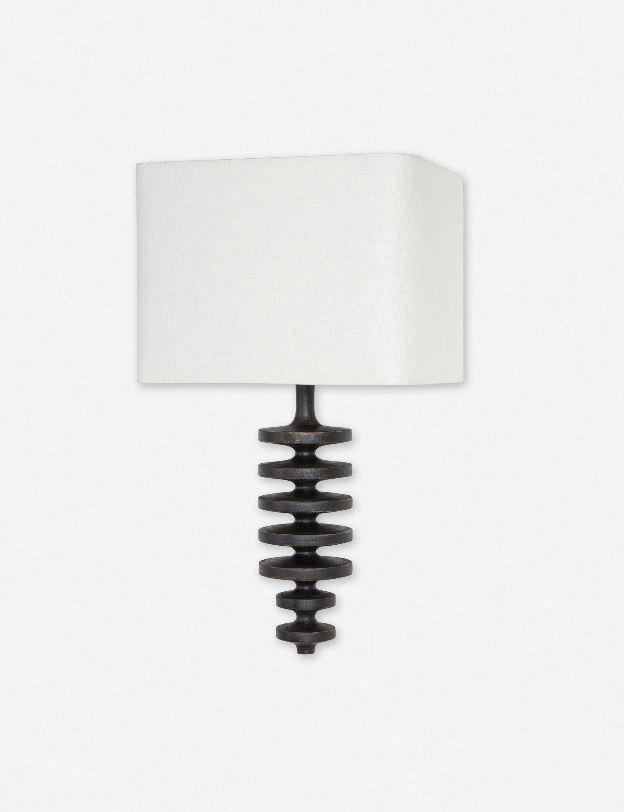 Ebony Black Linen Shade Dimmable Sconce with Brass Accents