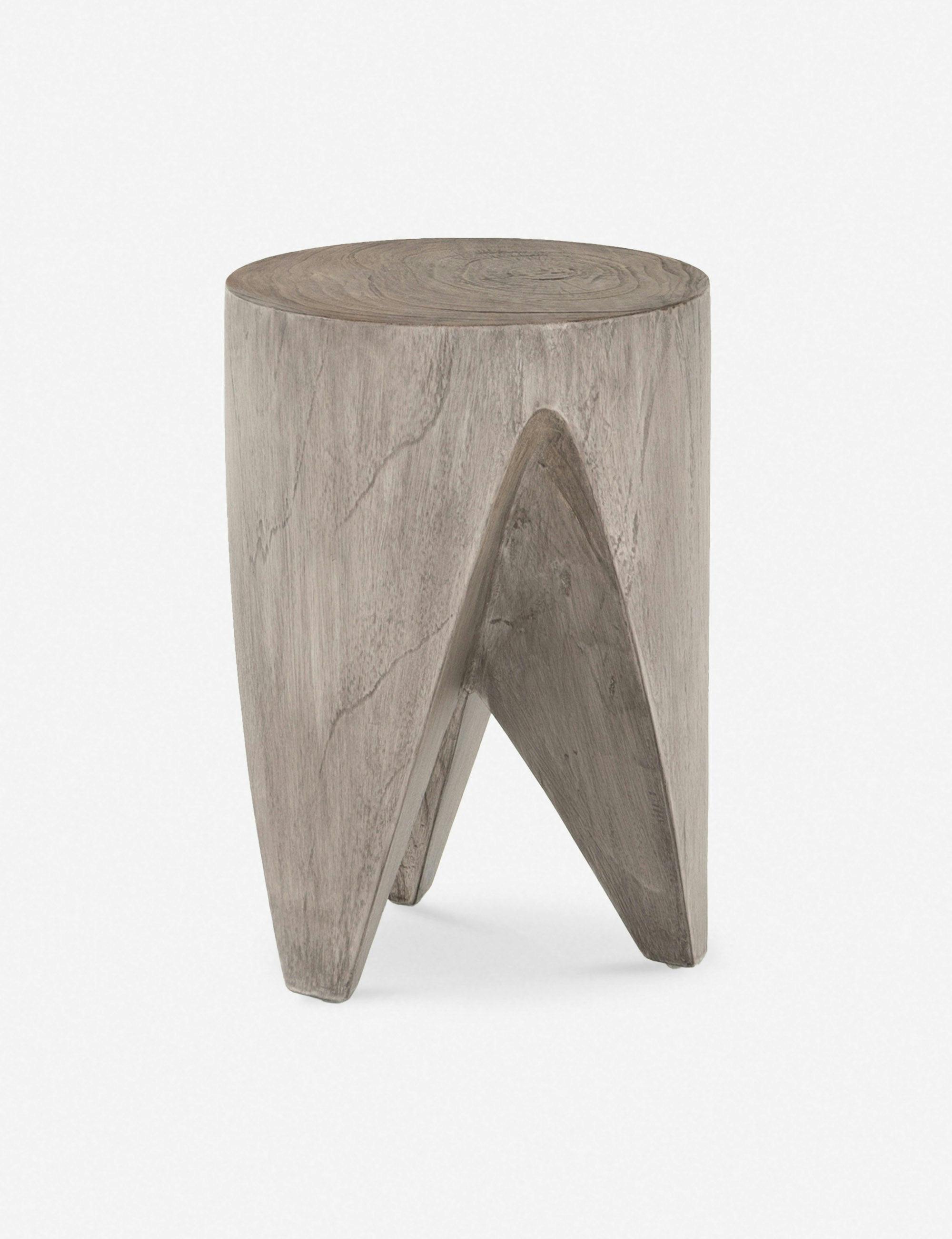 Contemporary Gray Teak Round Side Table - 12" Indoor/Outdoor