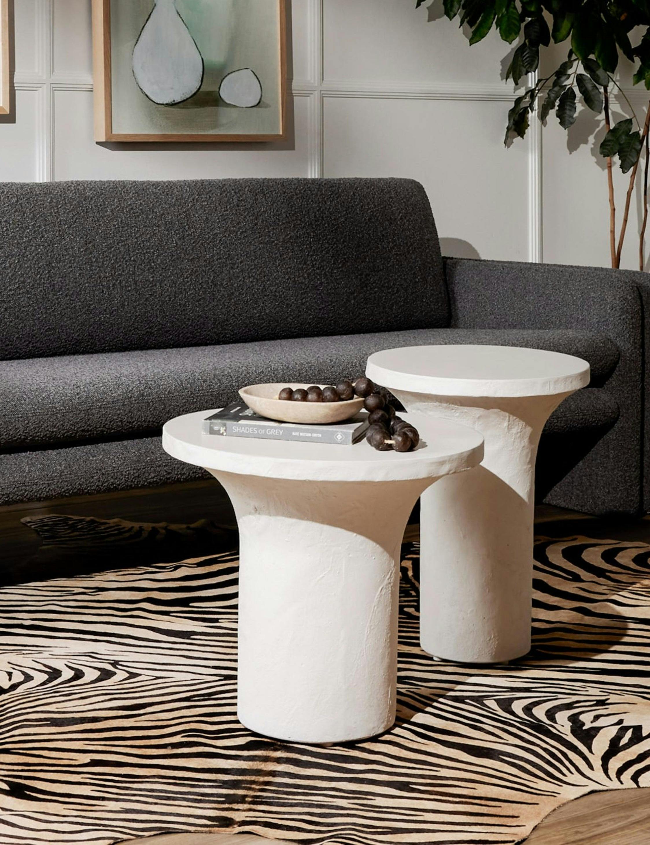 Contemporary Adobe-Inspired White Round Stone Side Table - 20"