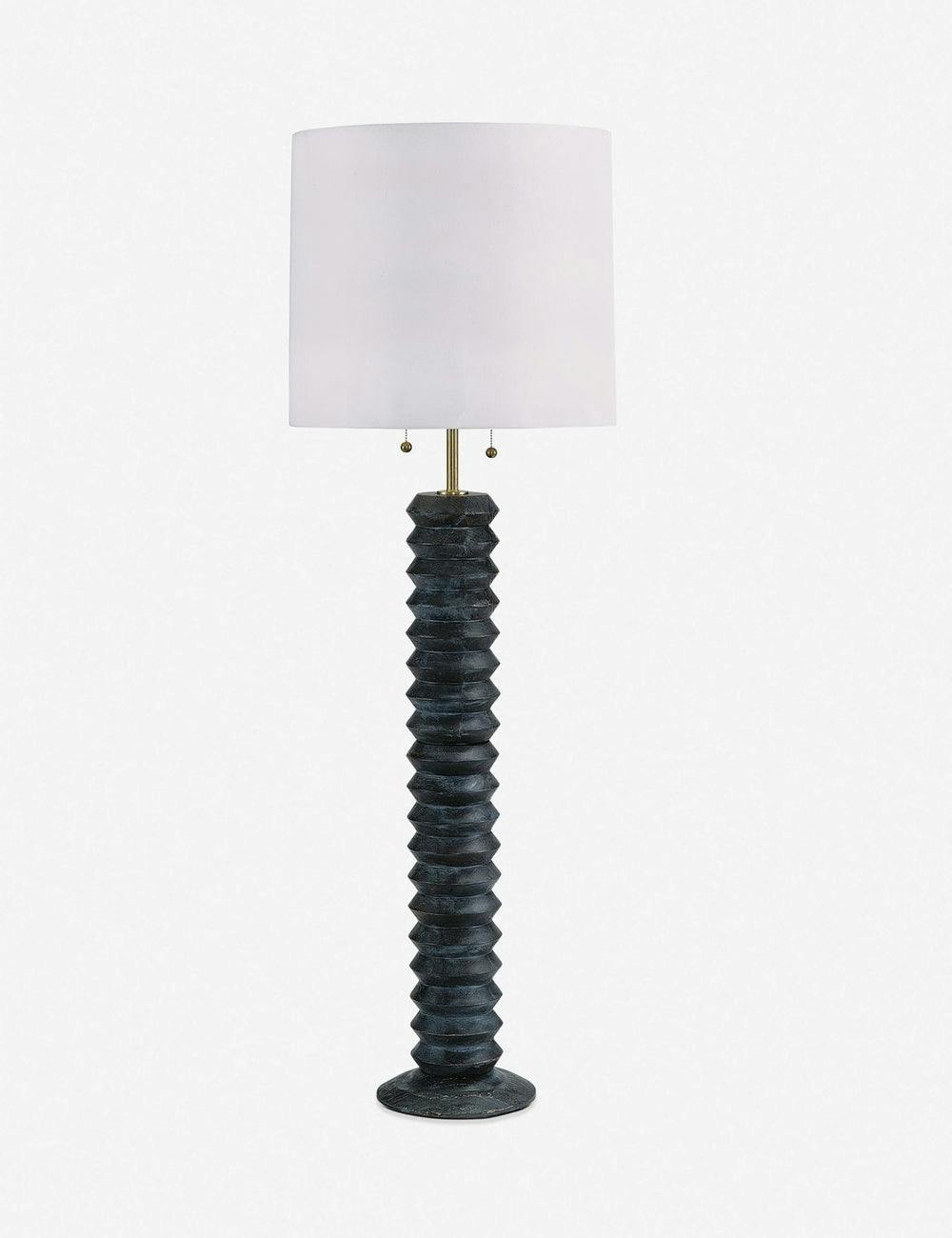 Ebony and Brass Accordion 2-Light Floor Lamp with Linen Shade