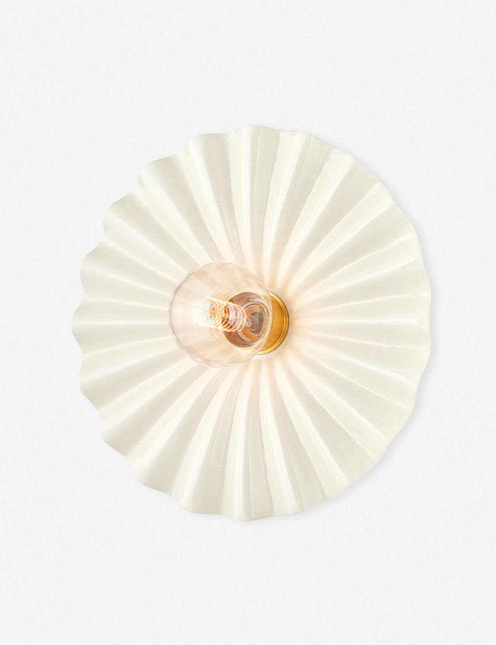 Tinsley Pleated Ceramic and Aged Brass Flush Mount Light