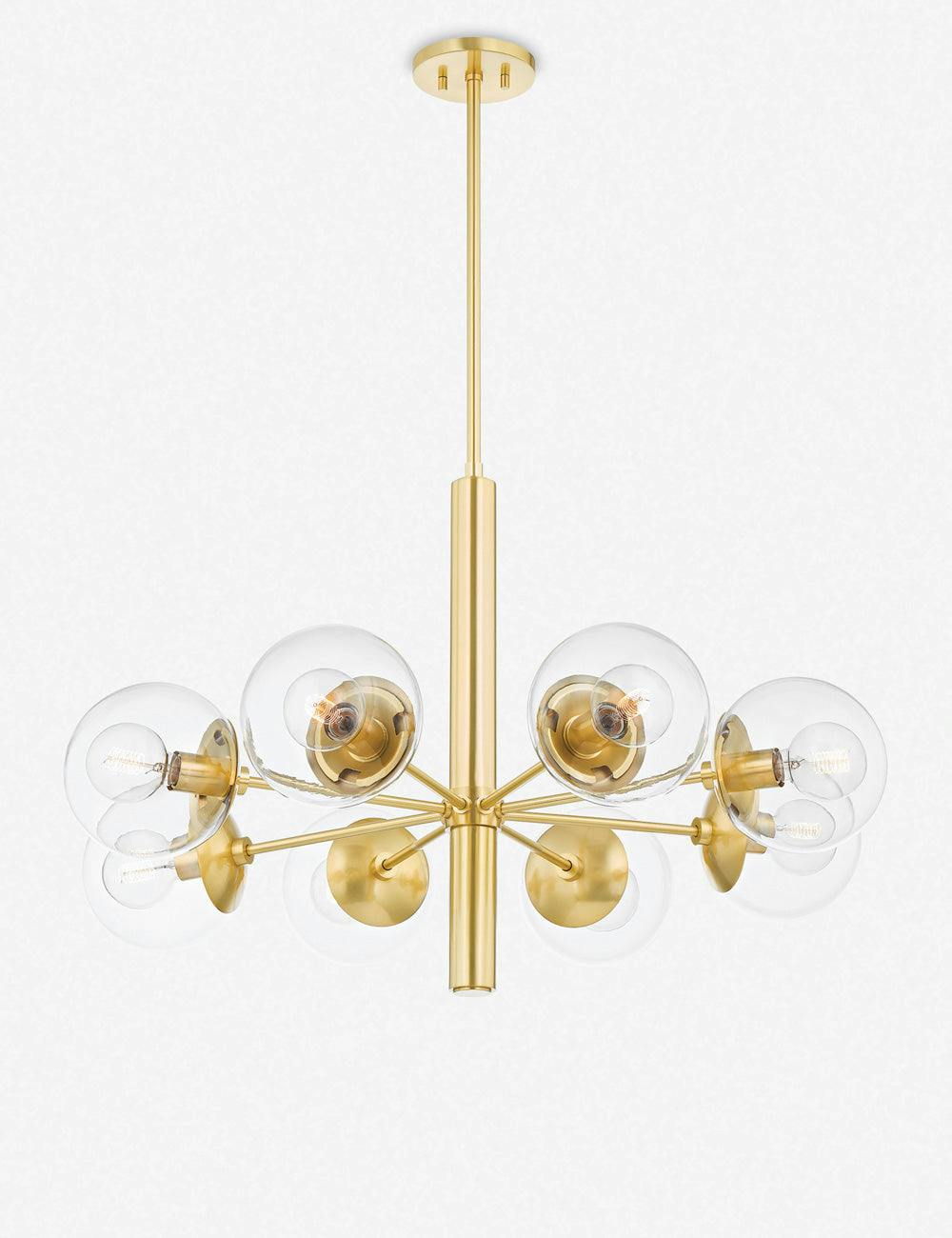 Meadow Transitional 8-Light Chandelier in Aged Brass with Clear Glass Globes