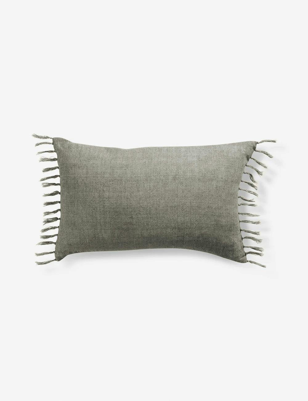 Sage Linen Tasseled Lumbar Pillow 13" x 21"