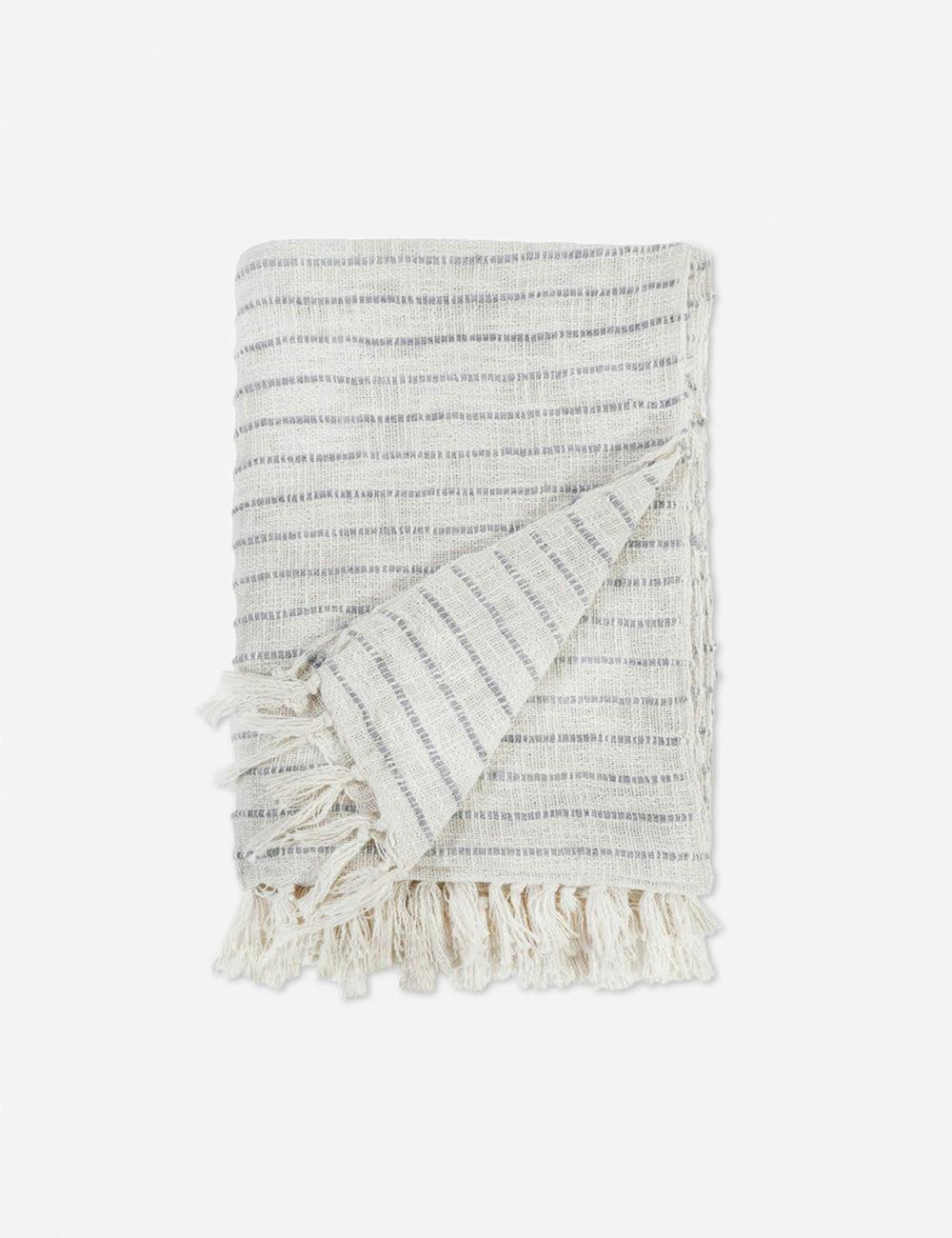 Jojo Ivory and Blue Grey Oversized Cotton Throw with Tassels