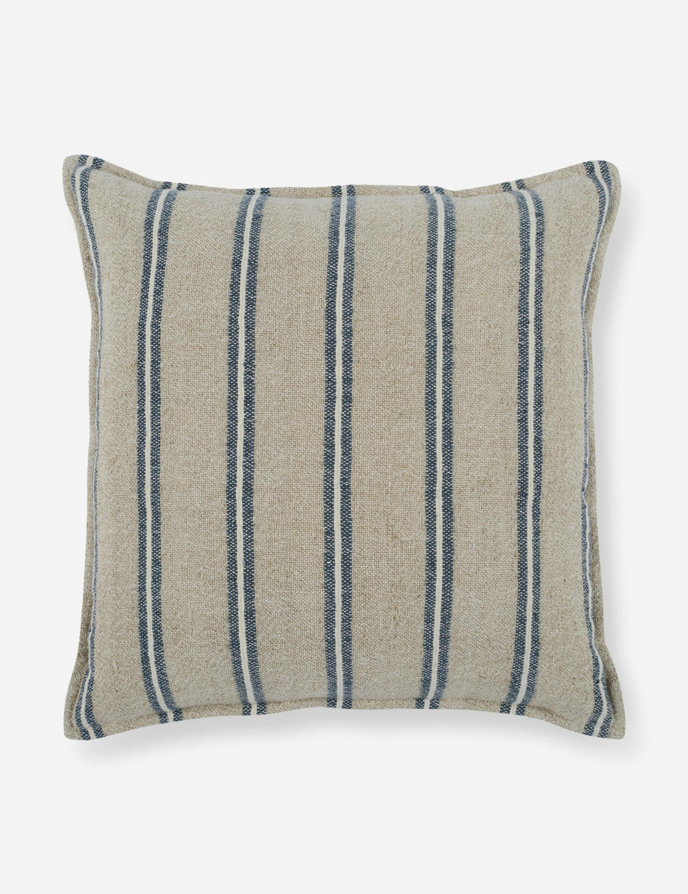 Coastal Charm Blue and White Striped 20" Square Linen-Cotton Throw Pillow