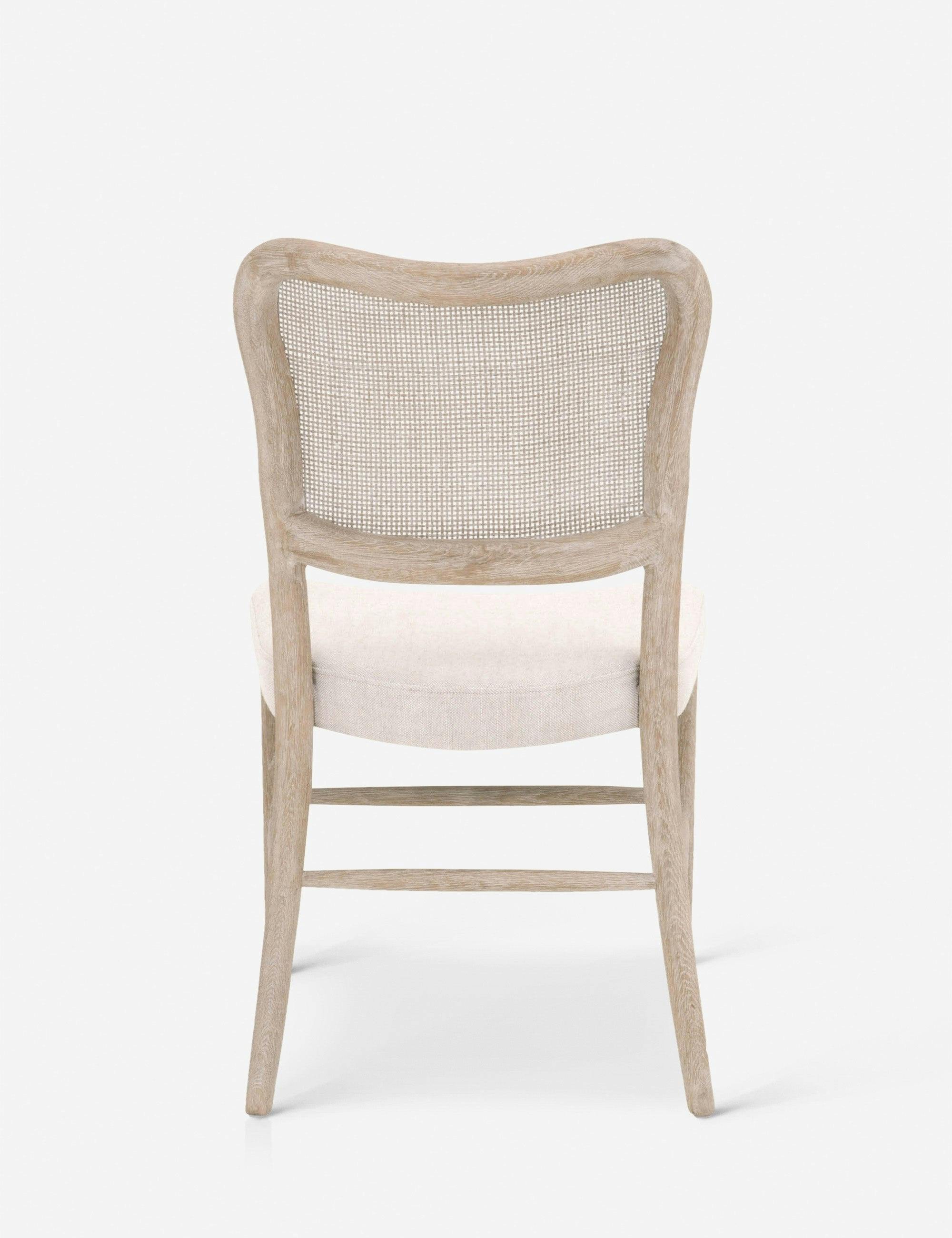 Cela Transitional White Linen & Cane Upholstered Side Chair