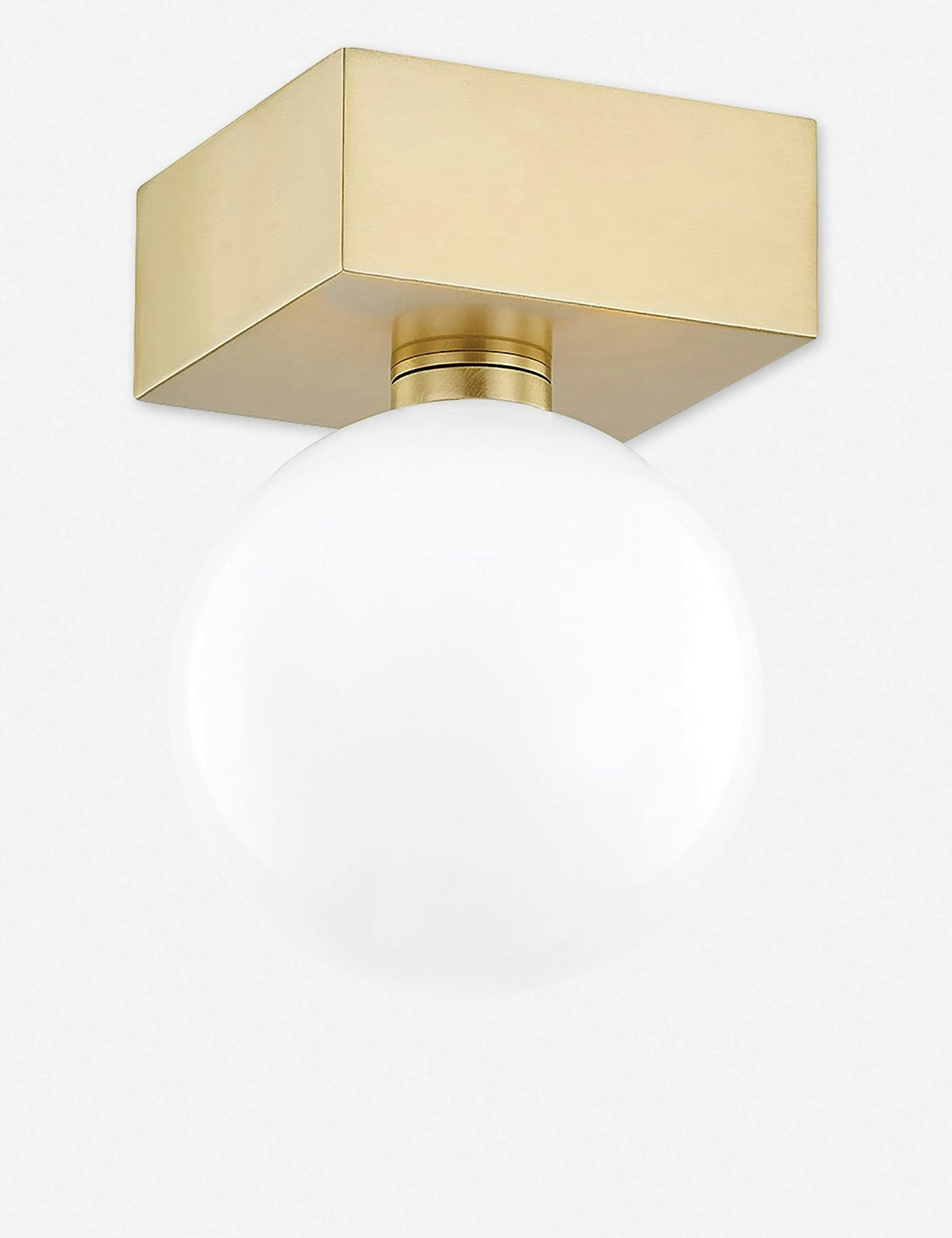 Aged Brass Geometric Flush Mount with Opal Glossy Shade