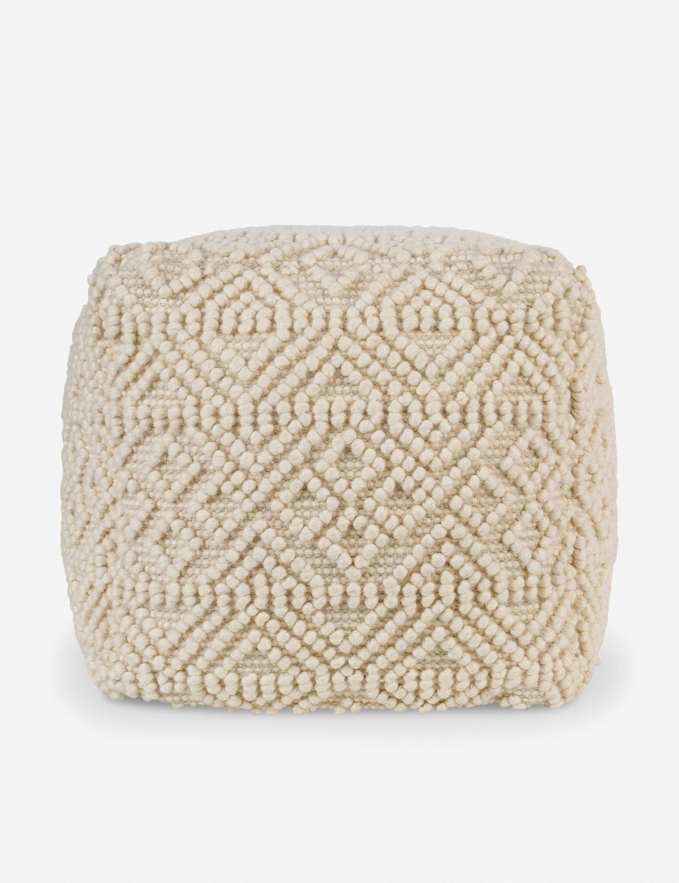 Florence Handcrafted Cream Textural Square Pouf