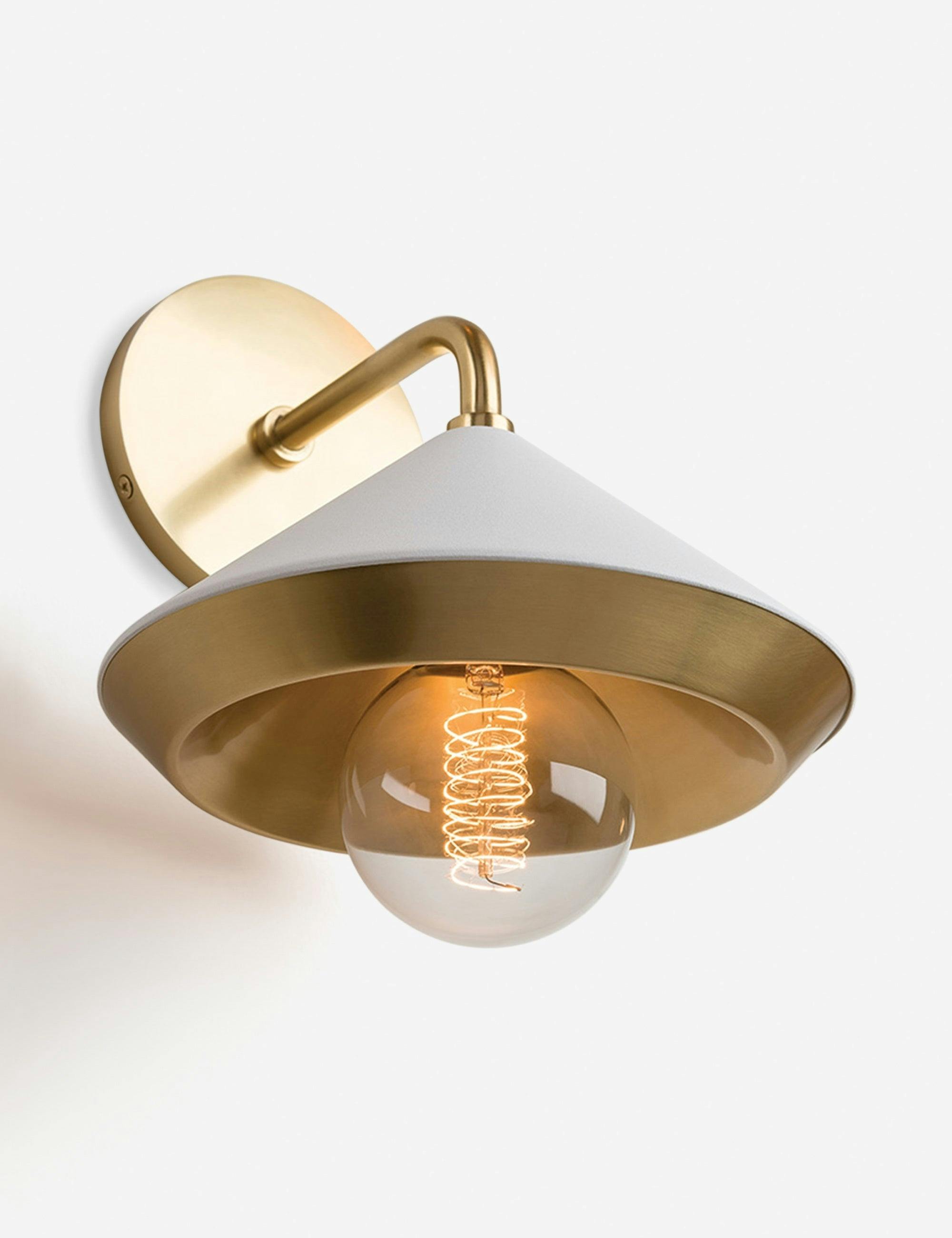 Marnie Aged Brass & Soft Off-White Conical 1-Light Wall Sconce