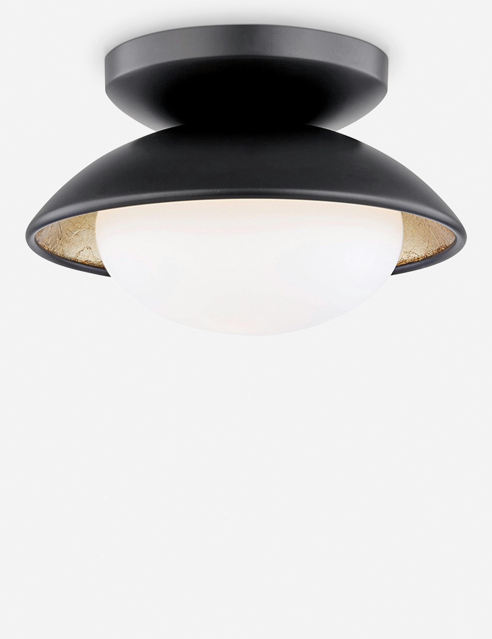 Cadence Black Lustro & Gold Leaf LED Semi-Flush Light, Opal Matte Shade