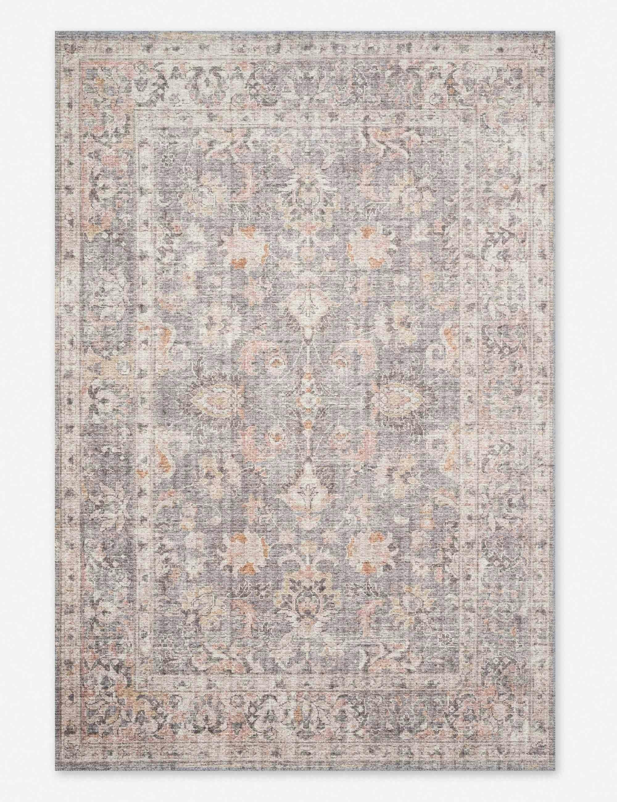 Vintage Inspired Grey and Apricot Oriental Area Rug - 5' x 7'